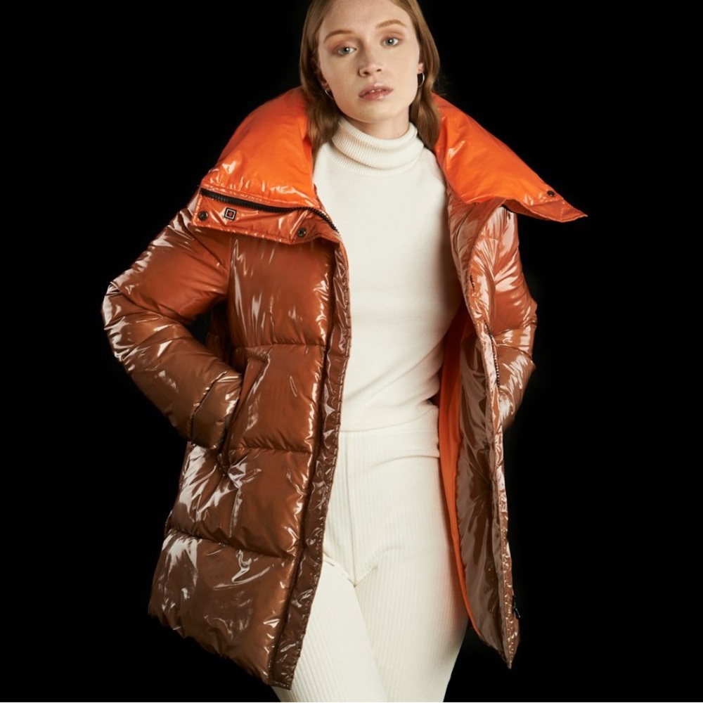 NWT Canadian Catherine Madreperla Shaded Orange Ombré Puffer Jacket Size M